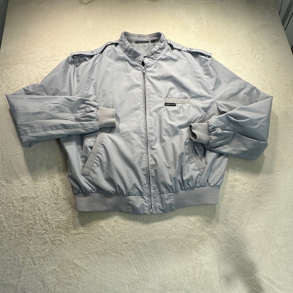 Members Only Vintage Racer Jacket Gray Size 46 Epaulettes Full Zip Mens